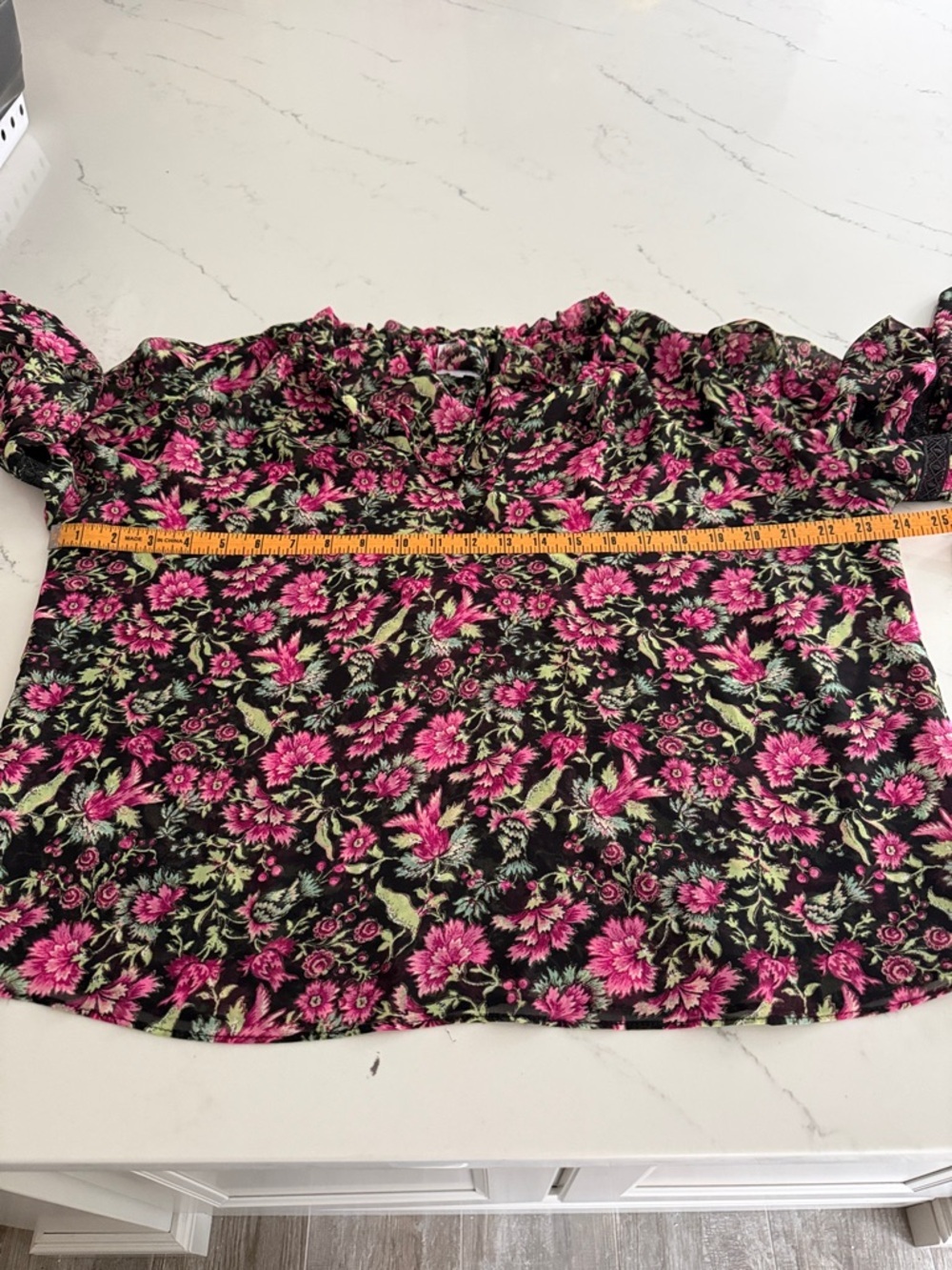 MISA Floral Tie-Neck Blouse in Pink and Black - Picture 7 of 7